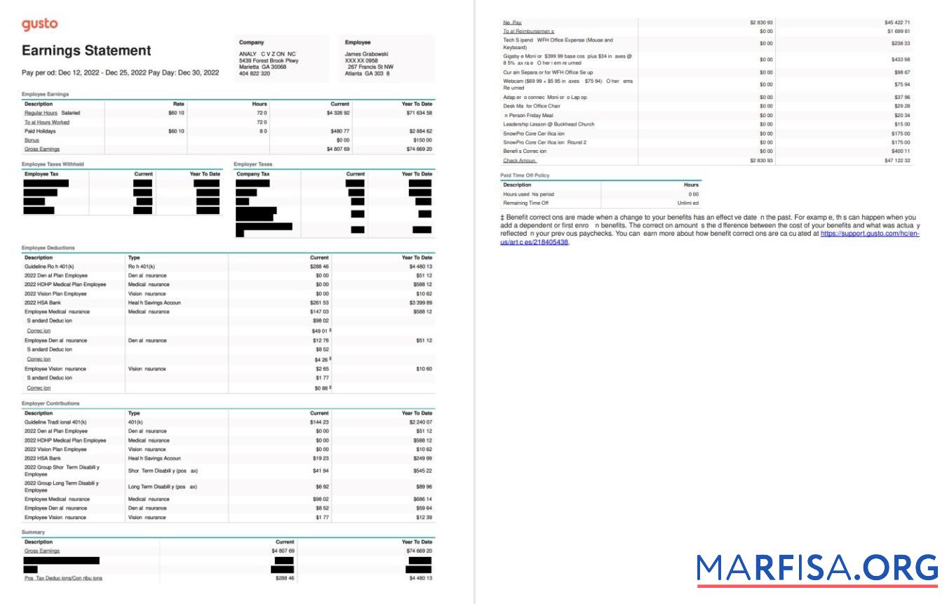 Realistic Gusto earnings statement Word real example